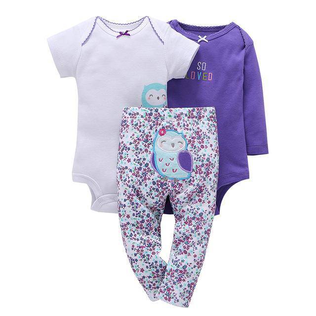 3pcs Infant Purple Owl Coat Jumpsuit Sets White Purple