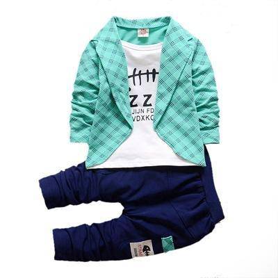 Boys Formal Attire Plaid Hoodie Suit Sets green