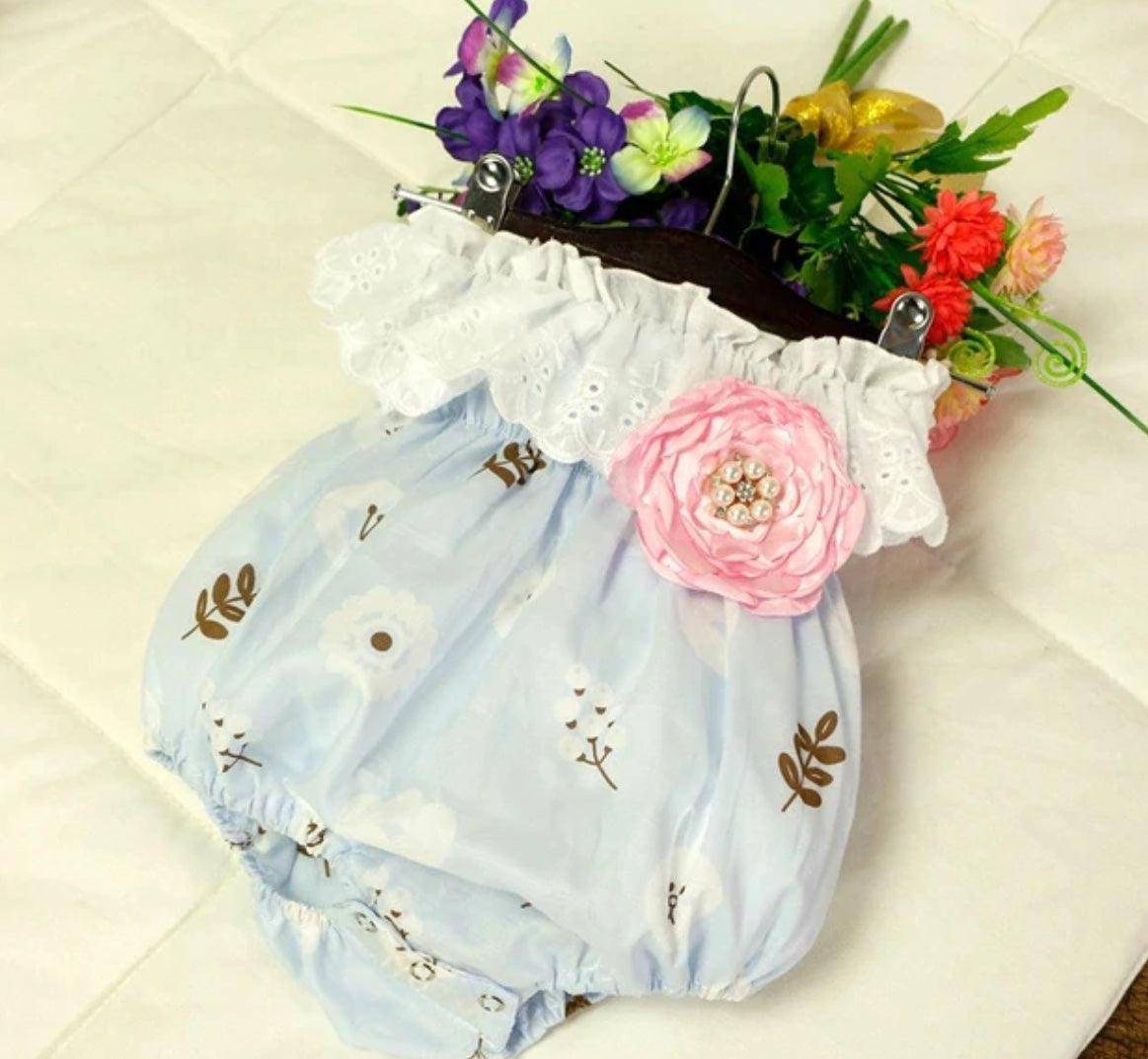 Casual Baby Girls Flower Romper Jumpsuit Sky Blue Pink