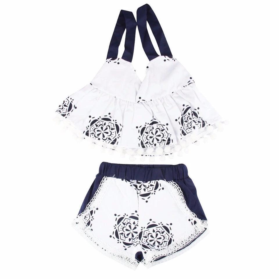 Girls Summer Backless Top Short Outfit White
