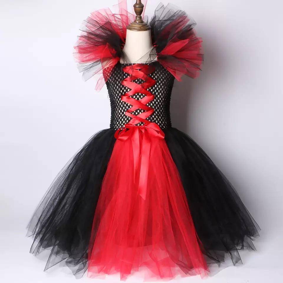 Maleficent Girls Tutu Halloween Cosplay Dress Red Dress&horn