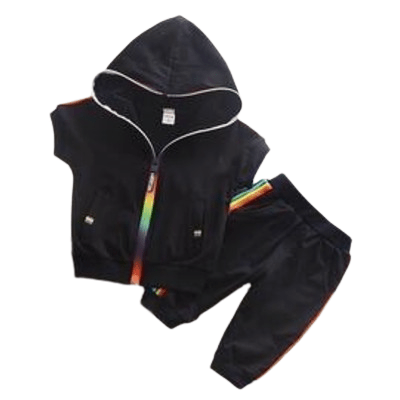 Newborn Toddler Unisex Sportwear Short Sleeve Hooded Clothes Black