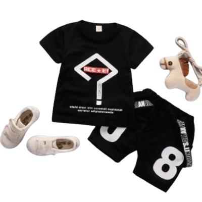 Summer Kid Boys Top T Shirt Shorts Outfit black