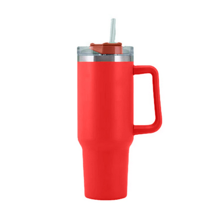 40oz Straw Coffee Insulation Cup With Handle 1Pcs Red