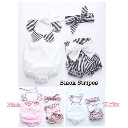 3pcs Cute Baby Girl Tops Stripe Romper Bump baby and beyond