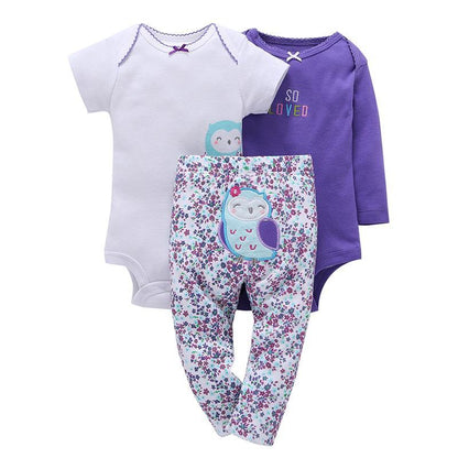 3pcs Infant Purple Owl Coat Jumpsuit Sets Bump baby and beyond