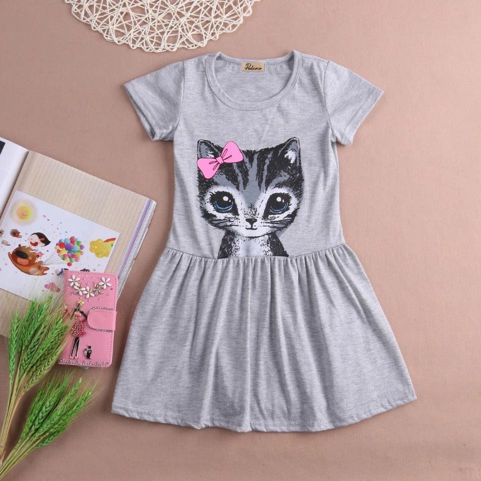 Adorable Beautiful Girl Dress Cat Print Clothes Bump baby and beyond