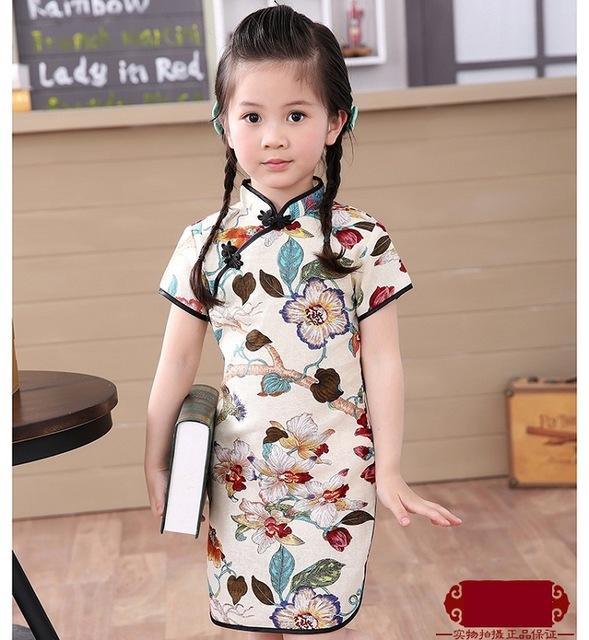 Adorable Girls Short Sleeve Qipao Dress Clothes Bump baby and beyond