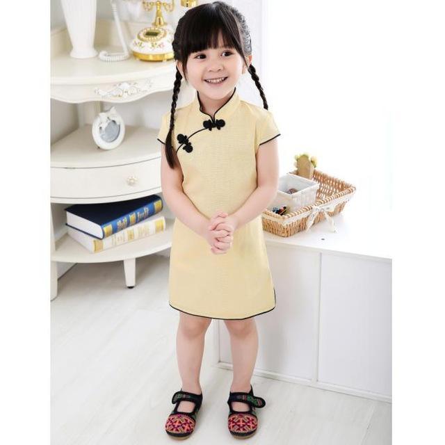 Adorable Girls Short Sleeve Qipao Dress Clothes Bump baby and beyond