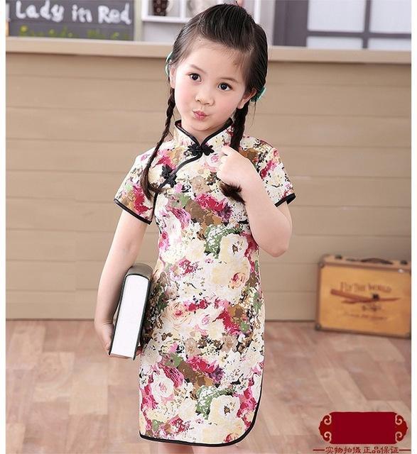 Adorable Girls Short Sleeve Qipao Dress Clothes Bump baby and beyond