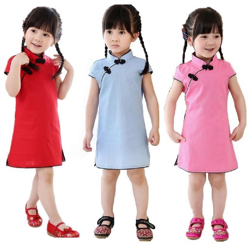 Adorable Girls Short Sleeve Qipao Dress Clothes Bump baby and beyond