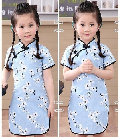 Adorable Girls Short Sleeve Qipao Dress Clothes Bump baby and beyond