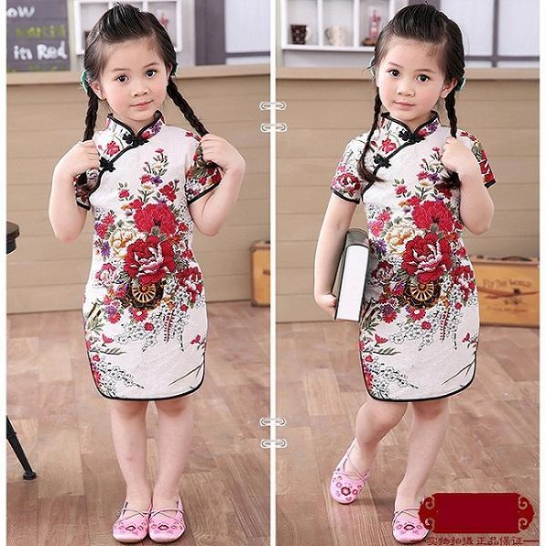 Adorable Girls Short Sleeve Qipao Dress Clothes Bump baby and beyond