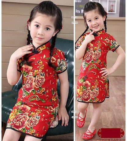 Adorable Girls Short Sleeve Qipao Dress Clothes Bump baby and beyond