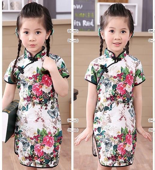 Adorable Girls Short Sleeve Qipao Dress Clothes Bump baby and beyond