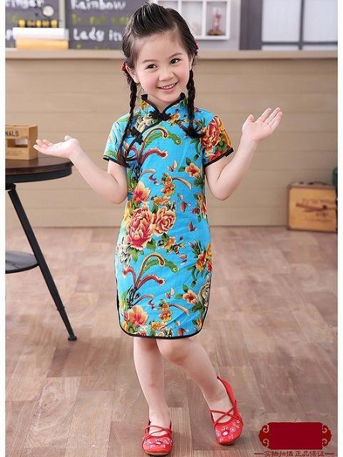 Adorable Girls Short Sleeve Qipao Dress Clothes Bump baby and beyond