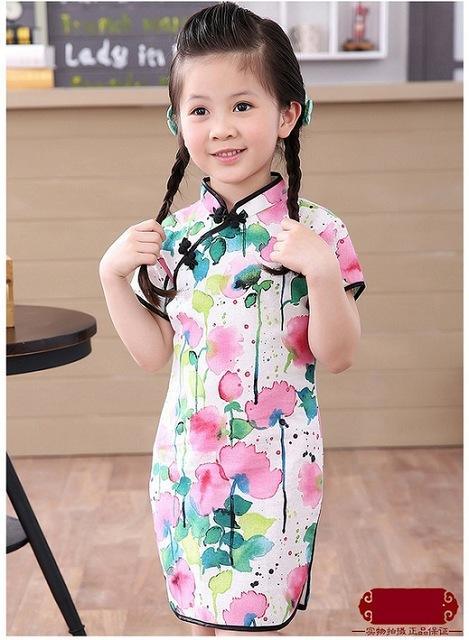 Adorable Girls Short Sleeve Qipao Dress Clothes Bump baby and beyond