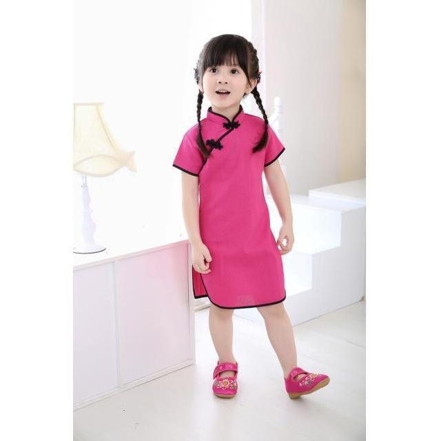 Adorable Girls Short Sleeve Qipao Dress Clothes Bump baby and beyond