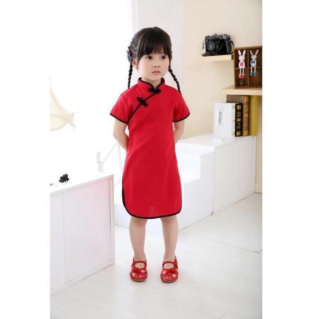 Adorable Girls Short Sleeve Qipao Dress Clothes Bump baby and beyond