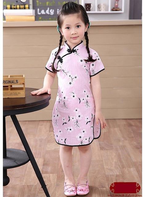 Adorable Girls Short Sleeve Qipao Dress Clothes Bump baby and beyond