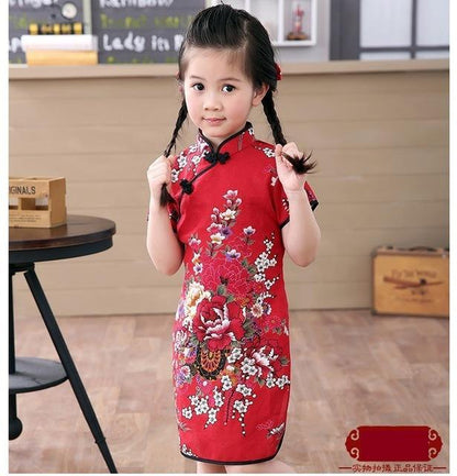 Adorable Girls Short Sleeve Qipao Dress Clothes Bump baby and beyond