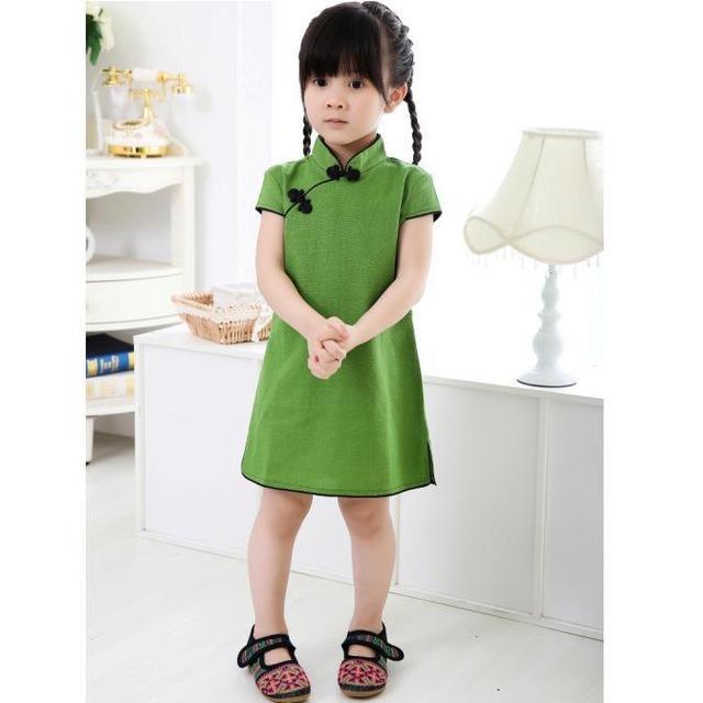 Adorable Girls Short Sleeve Qipao Dress Clothes Bump baby and beyond