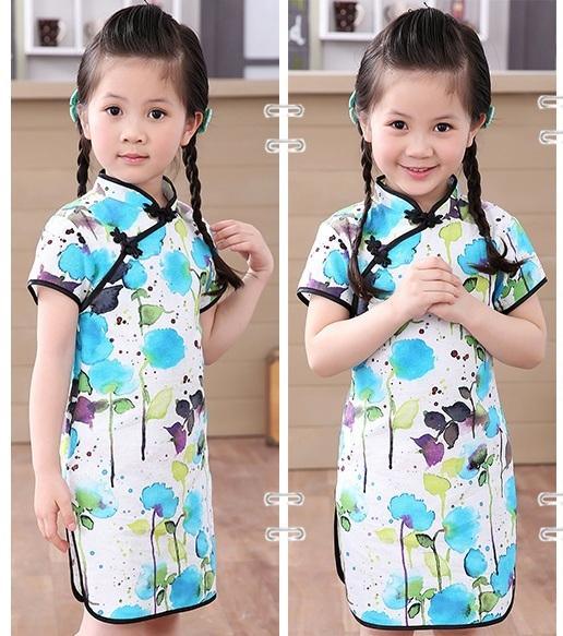 Adorable Girls Short Sleeve Qipao Dress Clothes Bump baby and beyond