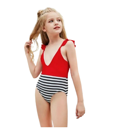 Girls One Piece Beachwear Swimsuit with Ruffles