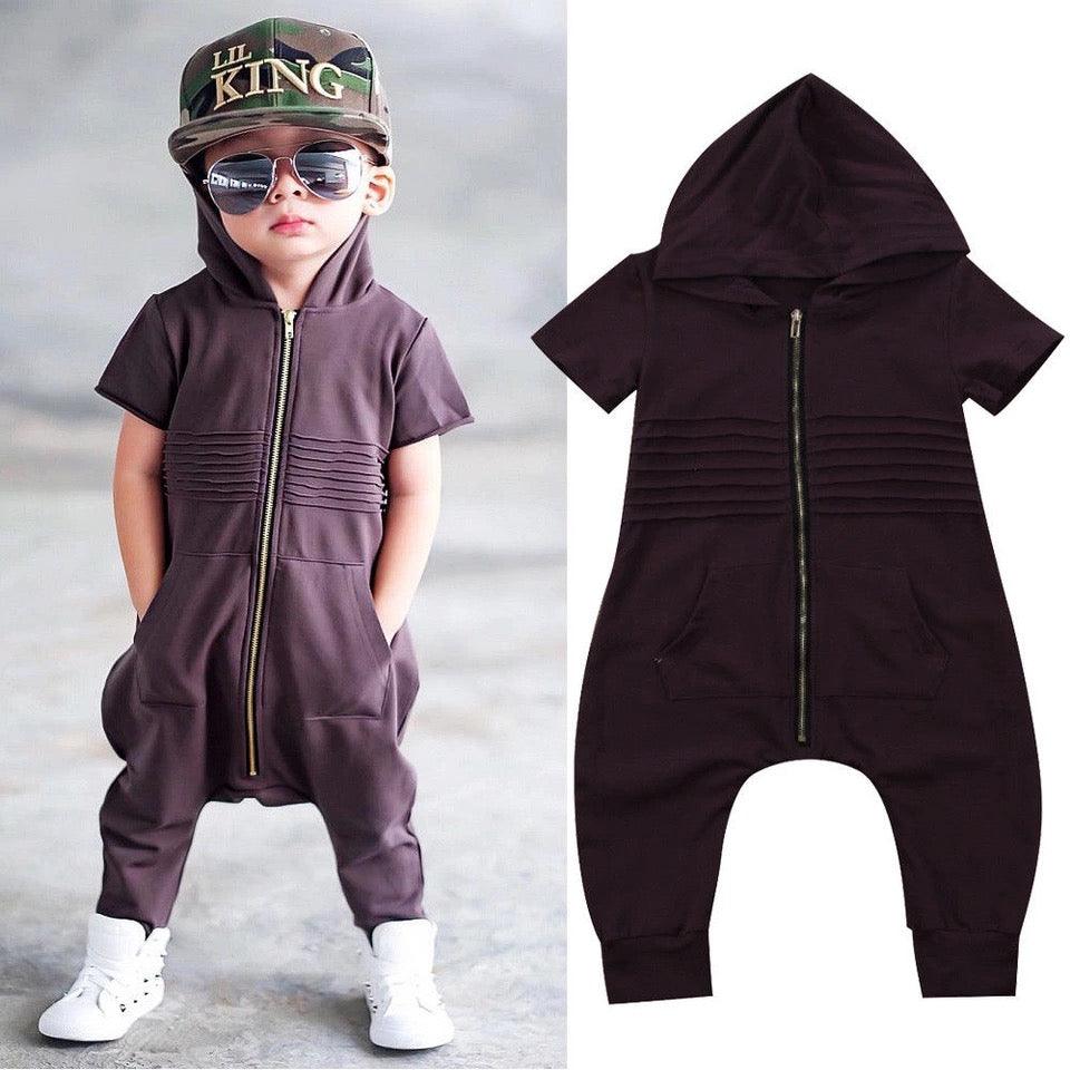 Baby Boy Romper Short Sleeve Hooded Zipper Jumpsuit Clothes Bump baby and beyond