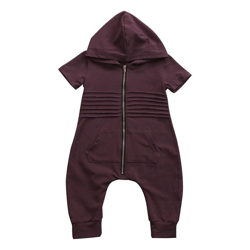 Baby Boy Romper Short Sleeve Hooded Zipper Jumpsuit Clothes Bump baby and beyond