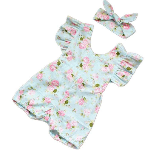 Baby Girl Lotus Flower Jumpsuit & Headband Bump baby and beyond