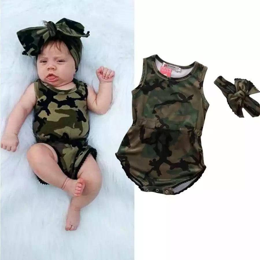 Baby Girl Sleeveless Army Green Bodysuit Clothes Bump baby and beyond