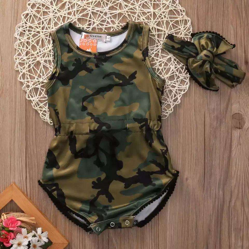 Baby Girl Sleeveless Army Green Bodysuit Clothes Bump baby and beyond