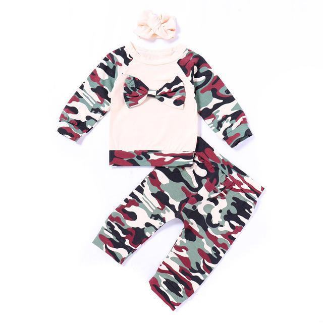 Baby Girl Striped Camo Headband Outfit Set Bump baby and beyond