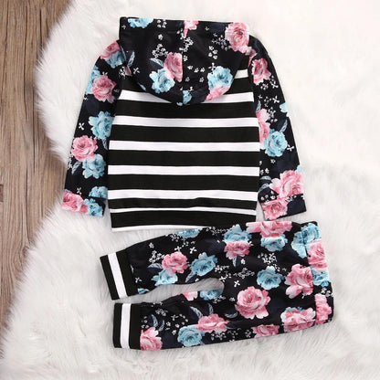 Baby Girls Hoodie Stripe Flower Sweatshirt Pants Bump baby and beyond