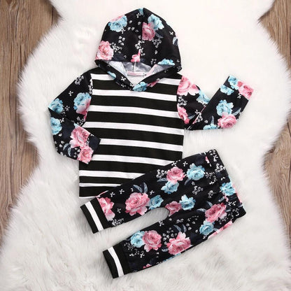 Baby Girls Hoodie Stripe Flower Sweatshirt Pants Bump baby and beyond