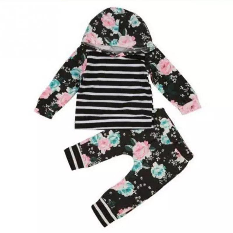 Baby Girls Hoodie Stripe Flower Sweatshirt Pants Bump baby and beyond