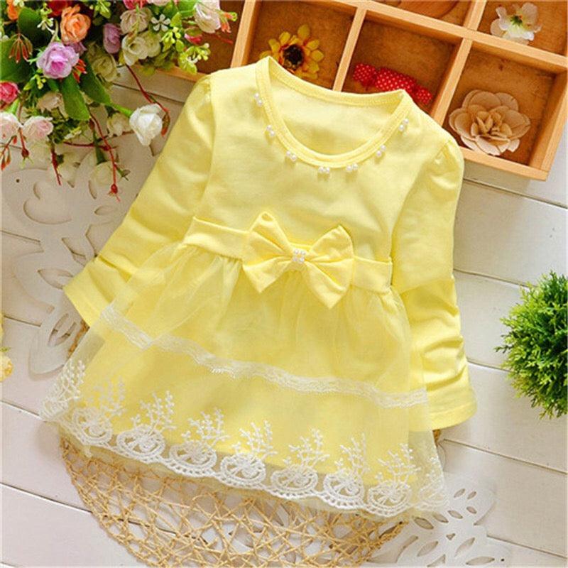 Baby Girls Long Sleeve Lace Bow Birthday Dress Bump baby and beyond