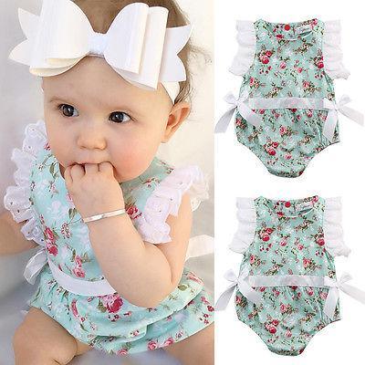 Baby Girls Summer Lace Floral Bodysuit Bump baby and beyond