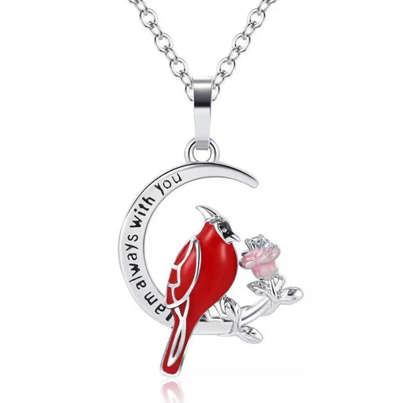 Cardinal Parrot Moon Pendant Necklace Bump baby and beyond