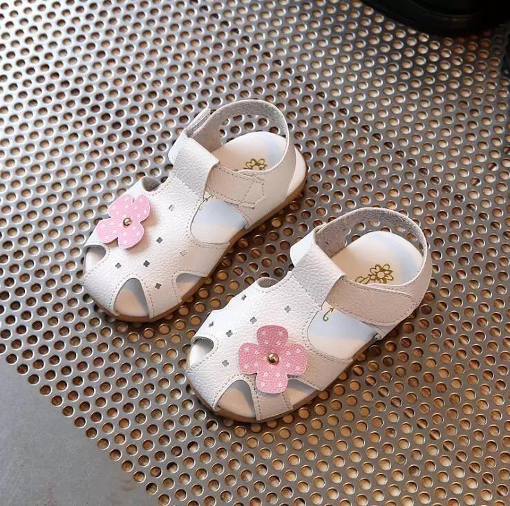 Children Solid Baotou Flower Leather Sandals Bump baby and beyond