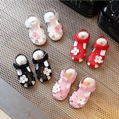 Children Solid Baotou Flower Leather Sandals Bump baby and beyond