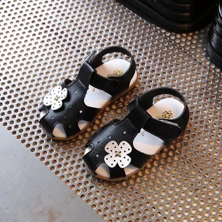 Children Solid Baotou Flower Leather Sandals Bump baby and beyond