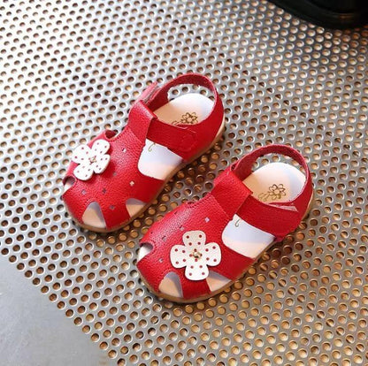 Children Solid Baotou Flower Leather Sandals Bump baby and beyond