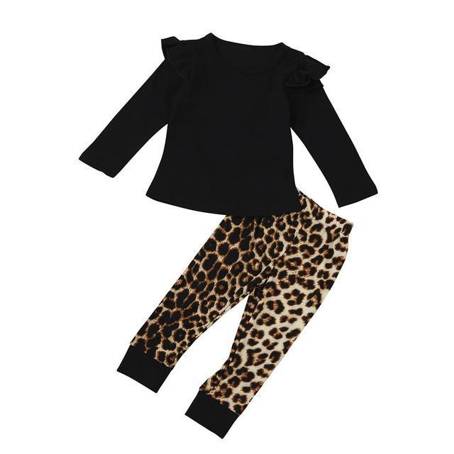 Cute Girls O-Neck Tops Leopard Pants Bump baby and beyond