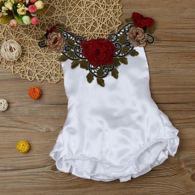 Embroidery Baby Girl White Red Flower Onesie Bump baby and beyond