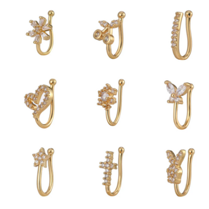 Women Teens Gold Silver Plated Crystal Ear Cuff Fake Nose Ring