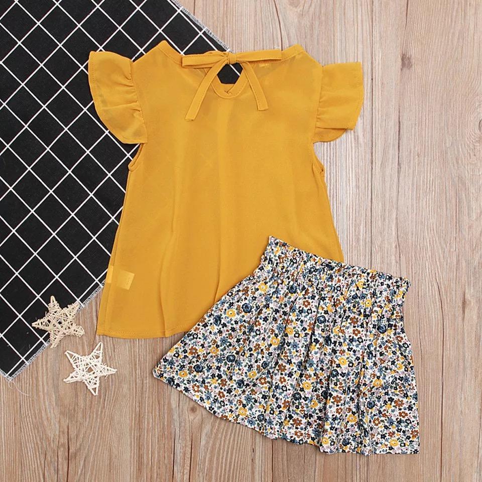 Fashion Girls Ruffled Bow Tops+Skirt Outfit Bump baby and beyond