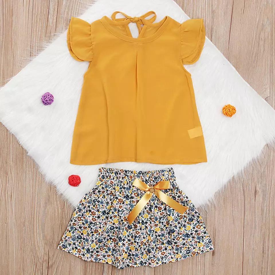 Fashion Girls Ruffled Bow Tops+Skirt Outfit Bump baby and beyond