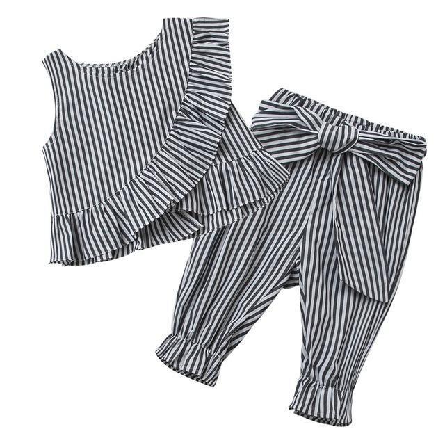 Fashion Girls Striped Ruff Shirt Pants Bump baby and beyond